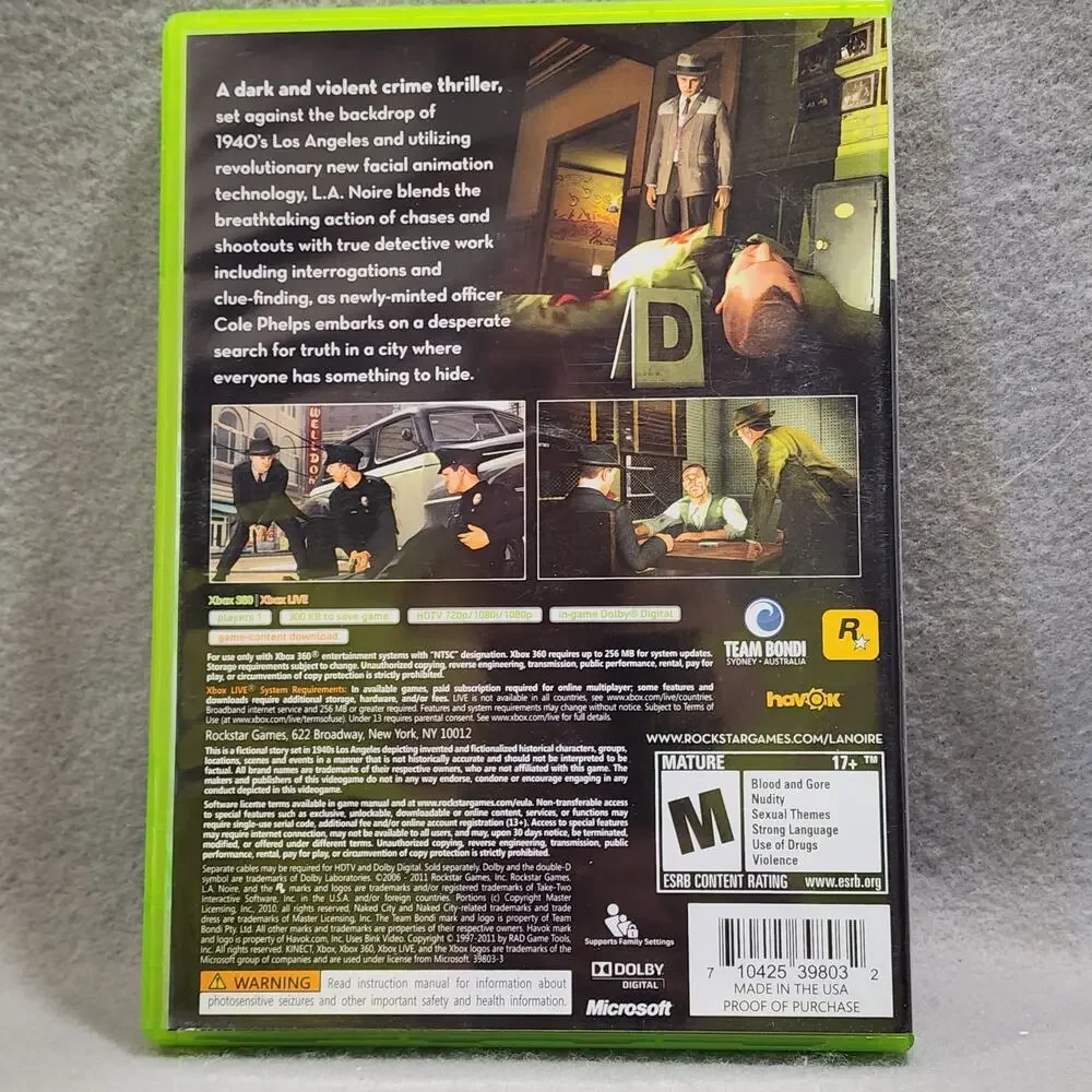 LA Noire (Microsoft Xbox 360, 2011) 3-Disc Complete Game-ROCKSTAR Games Untested